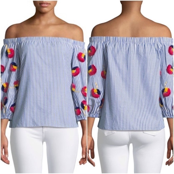 Tanya Taylor x Revolve Top Michele Striped Off-the-Shoulder Embroidered 8 - Picture 2 of 12